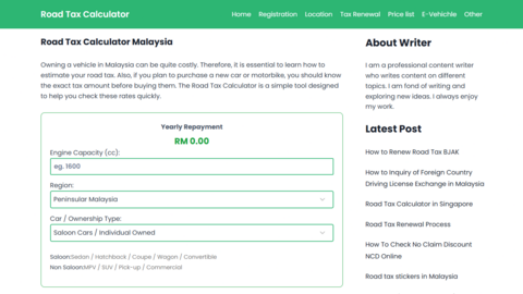 Road Tax Calculator